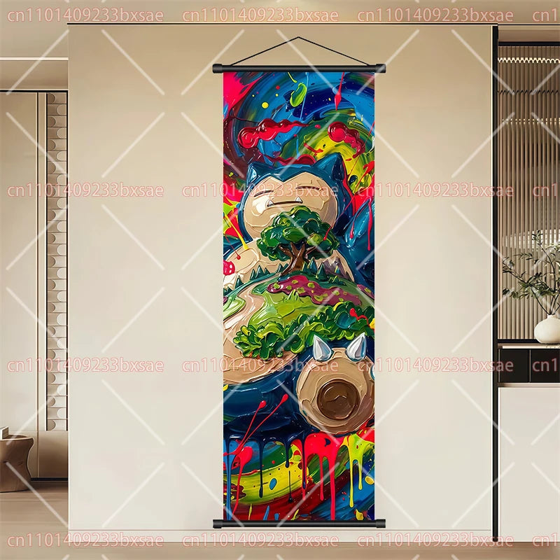 Pokémon Anime HD Scroll Painting Eevee Pikachu Suicune Charizard Mewtwo Background Wall Art Decoration Poster Children's Gift