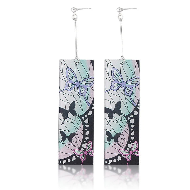 Creative Anime Acrylic Earrings For Women Demon Layer Butterfly Tanjiro Ear Drop Trendy Fans Cosplayer Jewelry Accessories Gifts