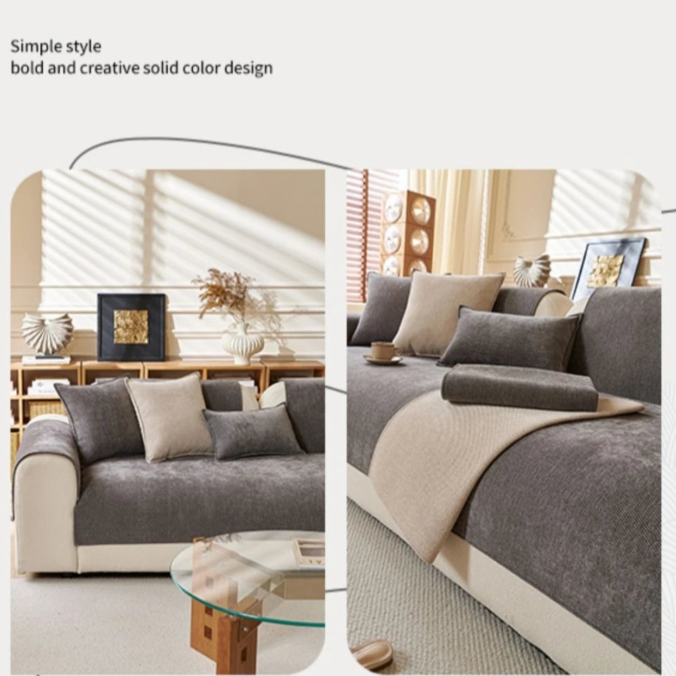 Minimalist Twill Chenille Anti-Slip Sofa Cover for All Seasons Living Room Furniture Decor Couch Cushion Cover Slipcover