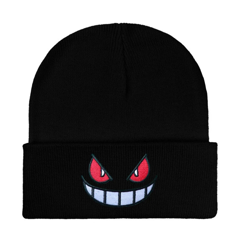 Anime Pokemon Gengar Cute Cartoon Embroidered Knitted Hat Autumn Winter Warm Gengar Beanies Hat for Women Men