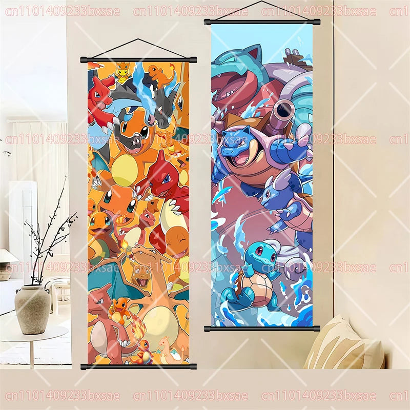 Anime Pokemon Pikachu Eevee Ampharos Charizard Bulbasaur Squirtle Poster Scroll Painting Theme Party Decoration Painting Gift