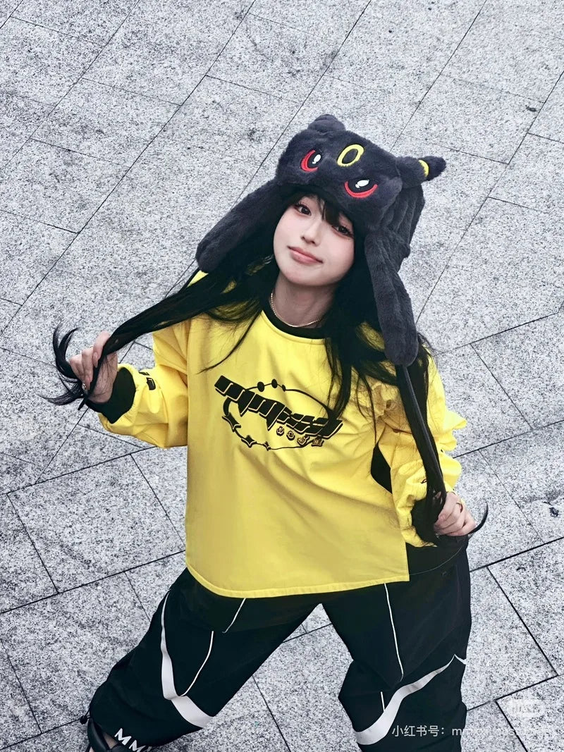 New Cartoon Cute Doll Pokemon Airbag Hat Pinch Ears Moving Hat Winter Warm Hat Children'S Christmas Gift