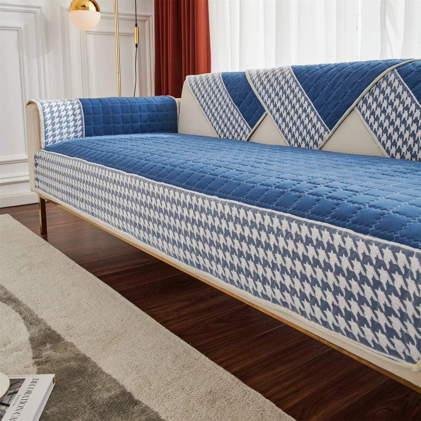 Houndstooth Lace Docor Quilting Sofa Coushion Cover Anti-Slip Sofa Slipcovers for Living Room Couch Seat covers Pet Friendly