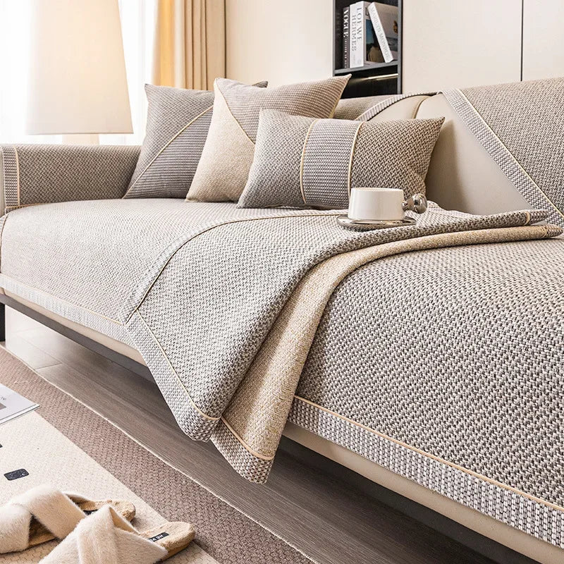 Linen Sofa Cushion for All Seasons Universal Non-slip Sofa Cover Cover New 2024 Backrest Cover Cloth Towel Woven Cotton