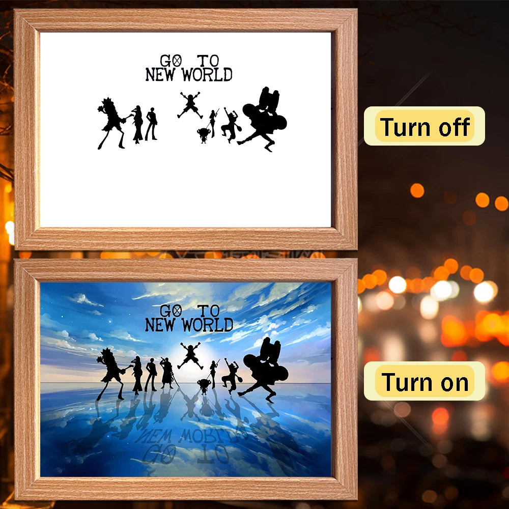Anime character One Piece Luffy Zorro animated frame LED light study bedroom Christmas birthday gift