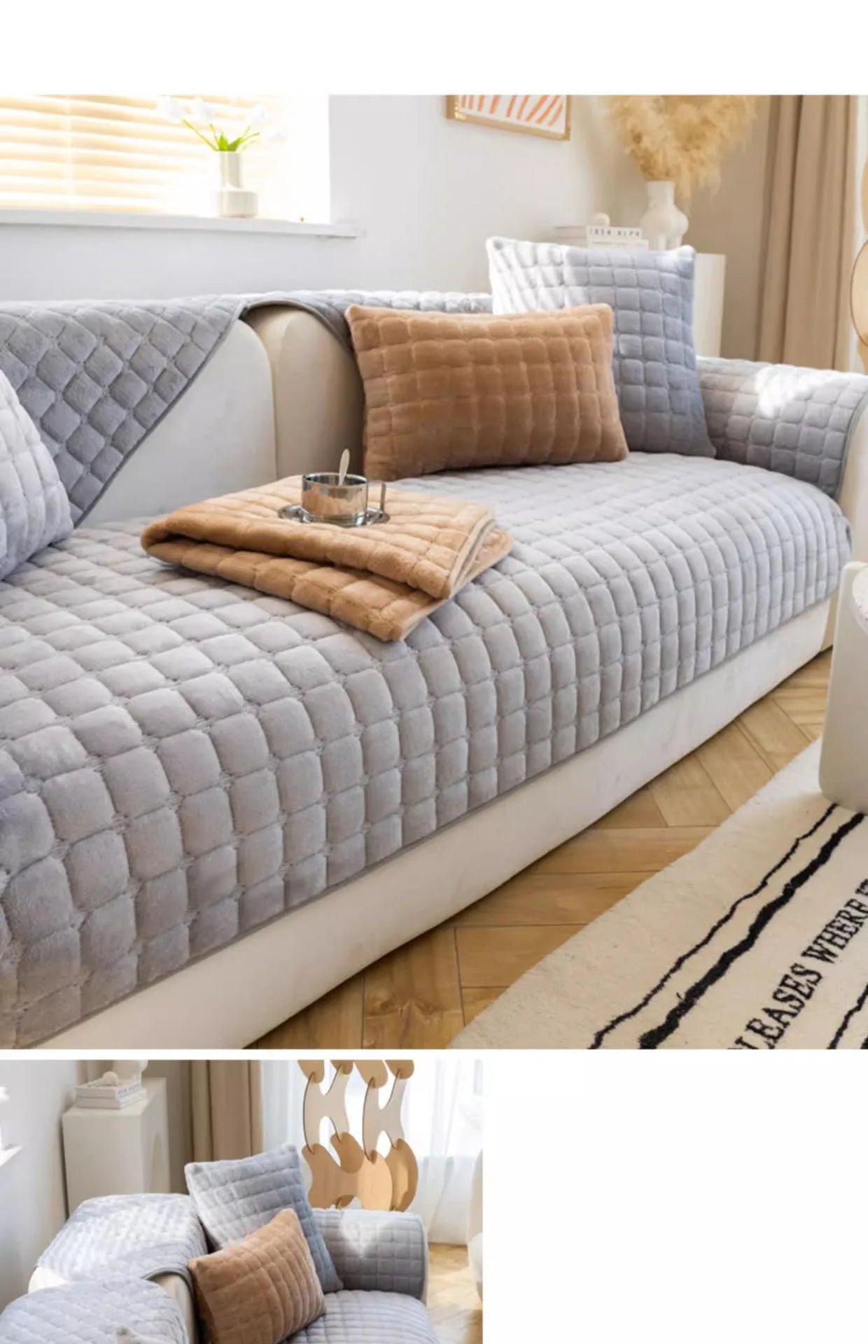 Plush plaid sofa cushion non-slip four seasons universal living room sofa cover simple modern thickened velvet cushion towel