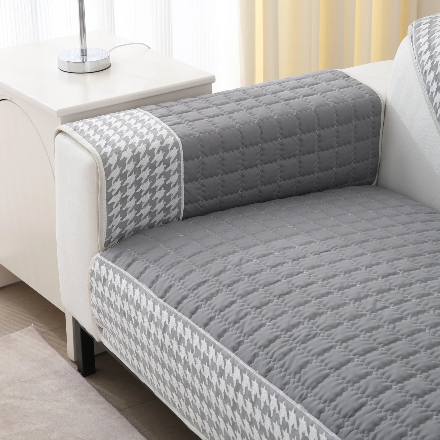 Houndstooth Lace Docor Quilting Sofa Coushion Cover Anti-Slip Sofa Slipcovers for Living Room Couch Seat covers Pet Friendly