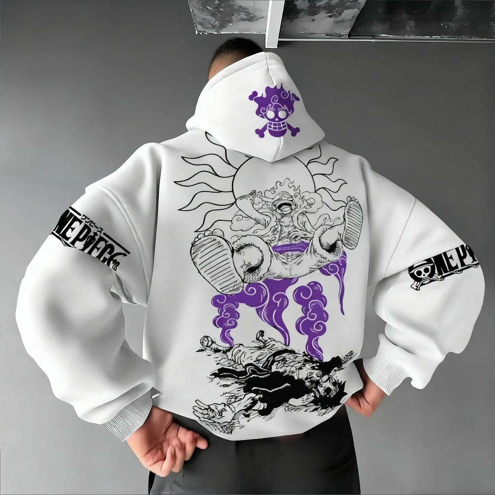 One Piece Men's Hoodie Sweatshirt Monkey D. Luffy Anime Print Spring Autumn and Winter Boy Long-sleeved Parent-child Outfit