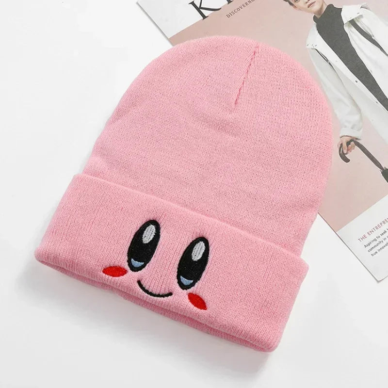 Kawaii Anime Star Kirby Hat Cute Face Eyes Cosplay Keep Warm Knitted Hat Unisex Adult Kids Cap Hip Hop Autumn Winter Kids Gift