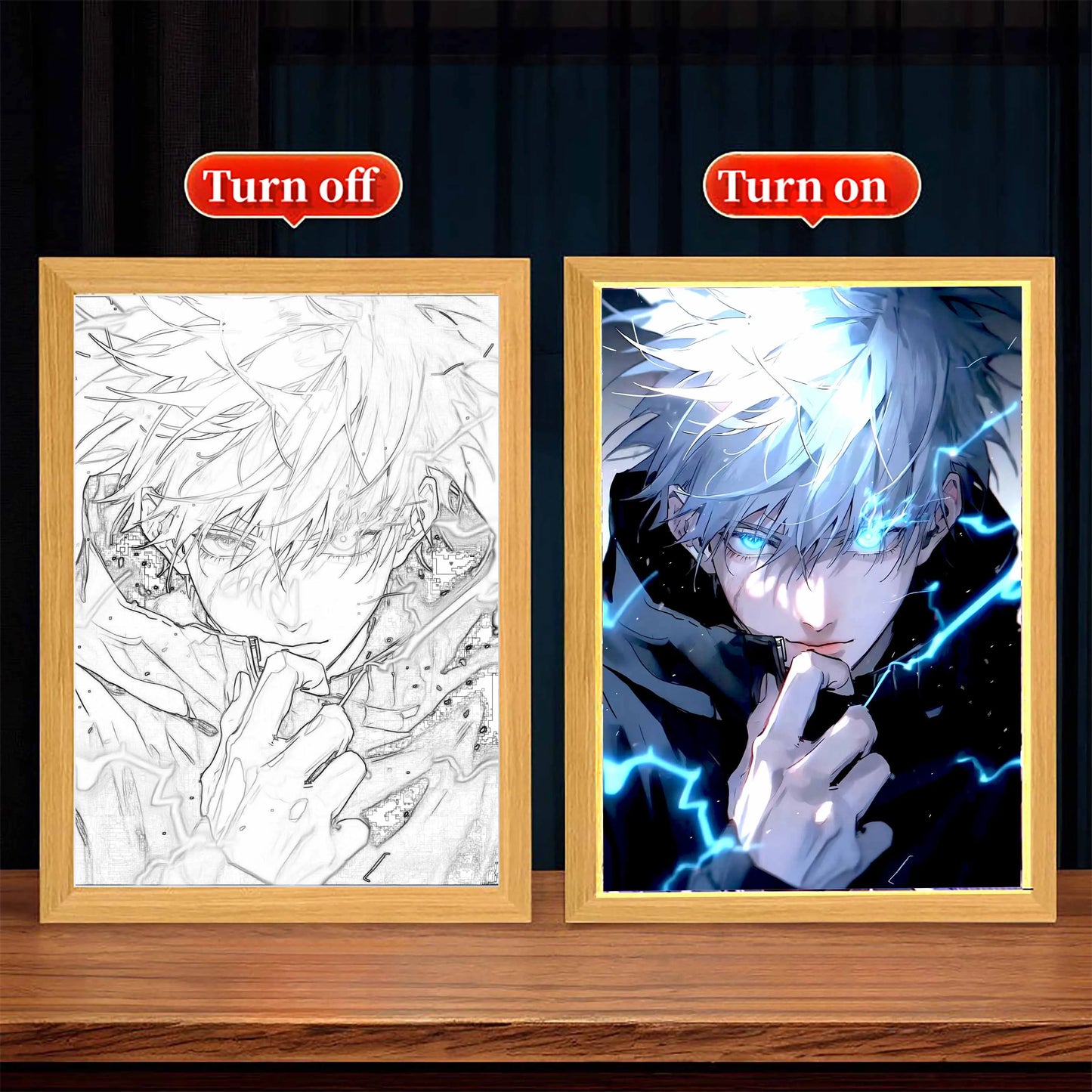 Anime Figure Jujutsu Kaisen Light Painting Photo Frame Action Figures Satoru Gojo Led Night Light Bedroom Decor Gifts Moon Lamp