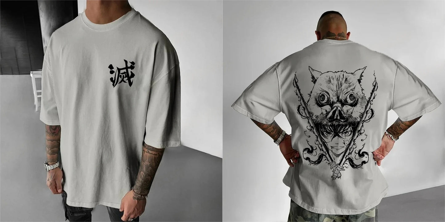 Demon Slayer Men's T-shirt Inosuke Hashibira Japan Anime Summer Boy Spring and Autumn Children's Short Sleeves Parent-Child Wear