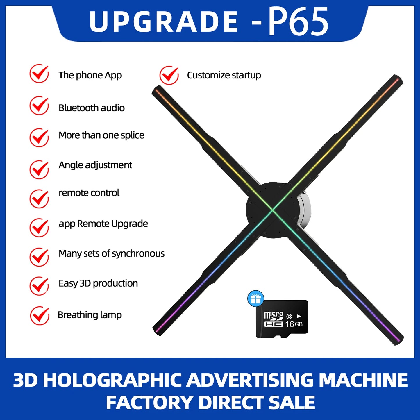 50cm Wifi Holographic Fan 3D Advertising Machine 576 LED Sign Neon Smart HD Player Support Video Picture Logo Holographic Light