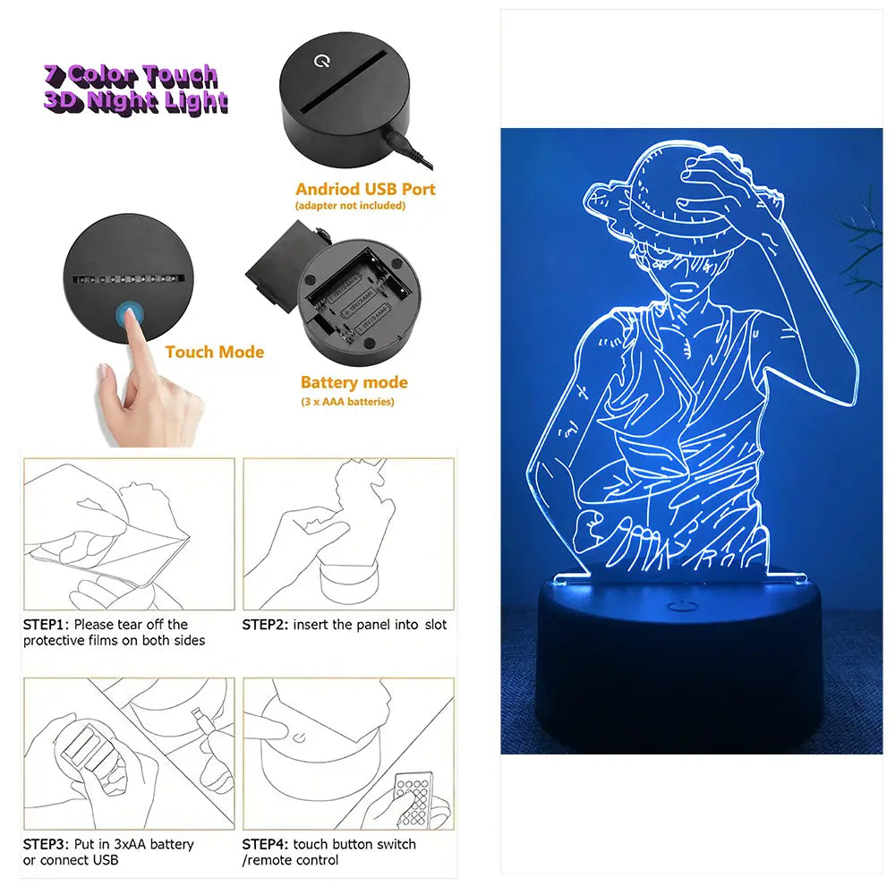 One Piece Luffy 3D LED Night Light – Color Lamp