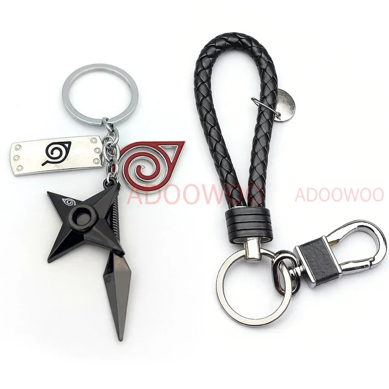 20 Styles Bandai Naruto Red Cloud Alloy Keychain Set Woven Leather Rope Charm Cartoon Keychain Car Pendant Young Punk Toy Gift
