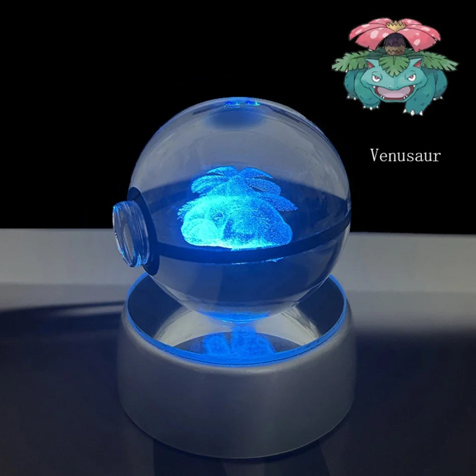 Pokemon 3D Crystal Ball Pikachu Gengar Eevee Mewtwo Anime Game Pokeball Led Night Light Base Kids Birthday Gift Home Decoration