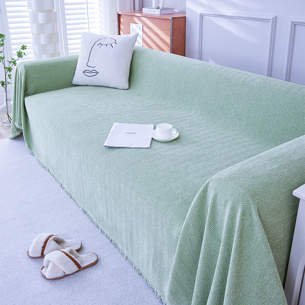 Couch Cover Luxurious Chenille Sofa Covers with Elegant Fringe Herringbone Texture Heavyweight Cozy Blanket for Couch Bed Decor
