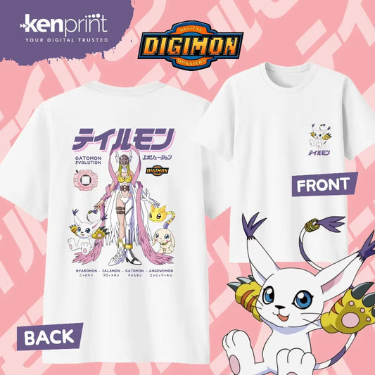 2026 Summer Anime Digimon Gatomon Evolution Printed Cotton T-shirt Kids/Men's/Women's Harajuku Clothing Fashion Casual T-shirt