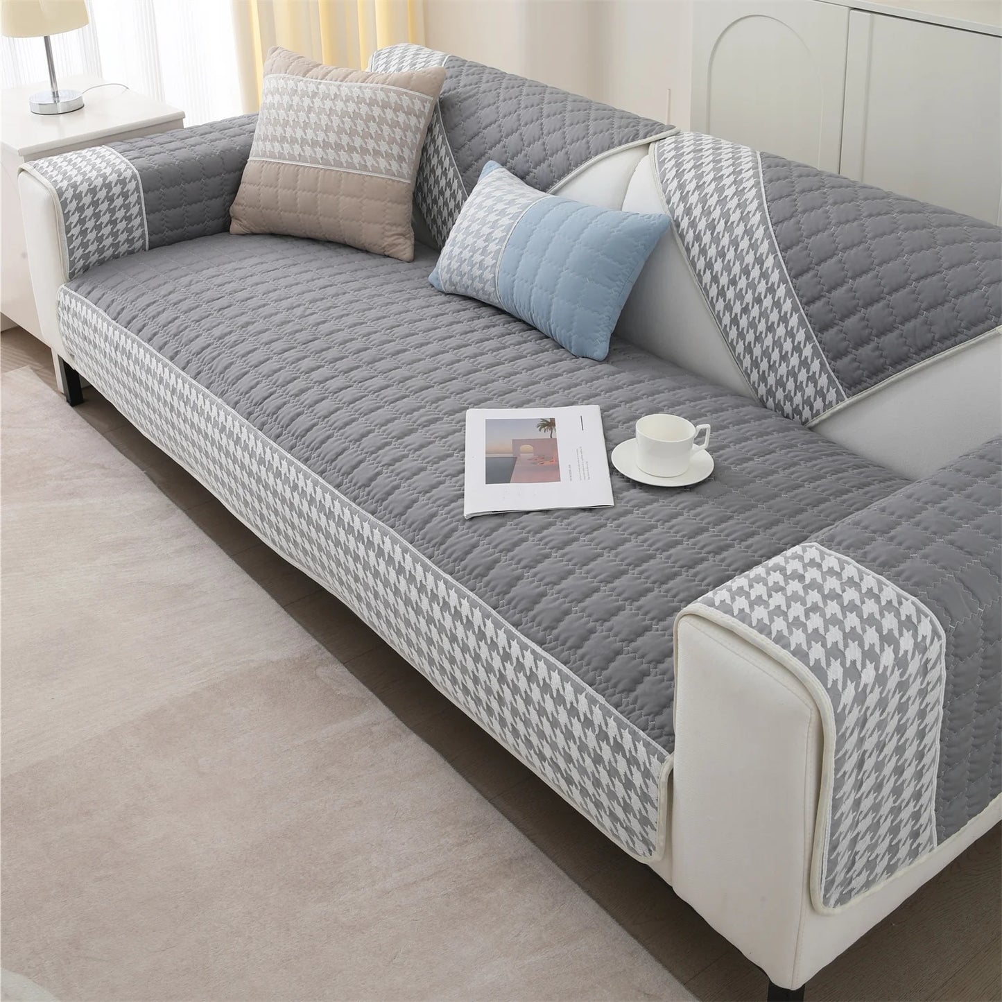Houndstooth Lace Docor Quilting Sofa Coushion Cover Anti-Slip Sofa Slipcovers for Living Room Couch Seat covers Pet Friendly