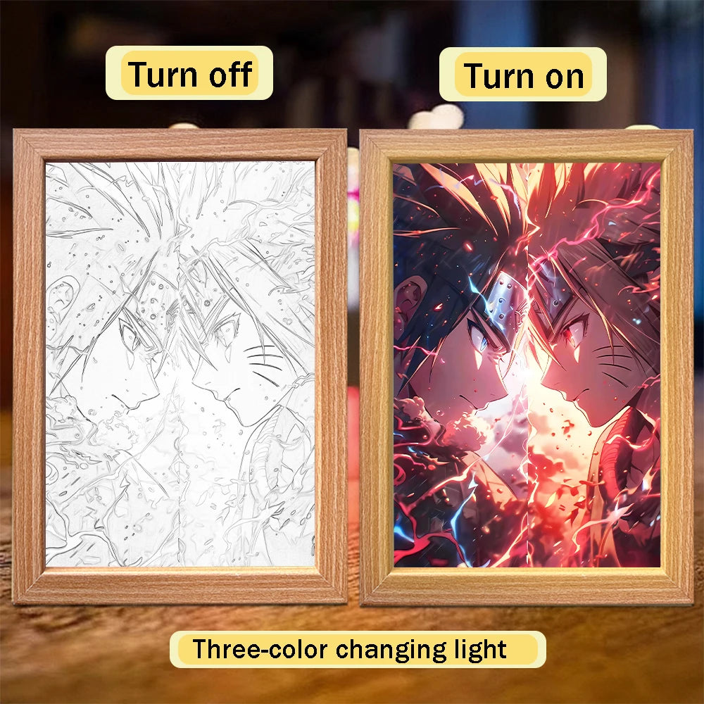 Anime Naruto light painting photo frame Sasuke Gaara Led night light bedroom decoration Christmas gift Moon light