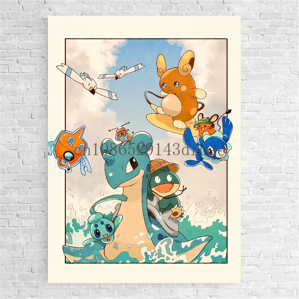 Anime Pokemon Canvas Painting Bulbasaur Charmander Squirtle Poster and Print Watercolor Wall Art Picture Home Decor Kids Gifts