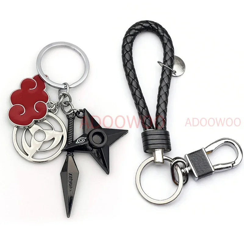 20 Styles Bandai Naruto Red Cloud Alloy Keychain Set Woven Leather Rope Charm Cartoon Keychain Car Pendant Young Punk Toy Gift