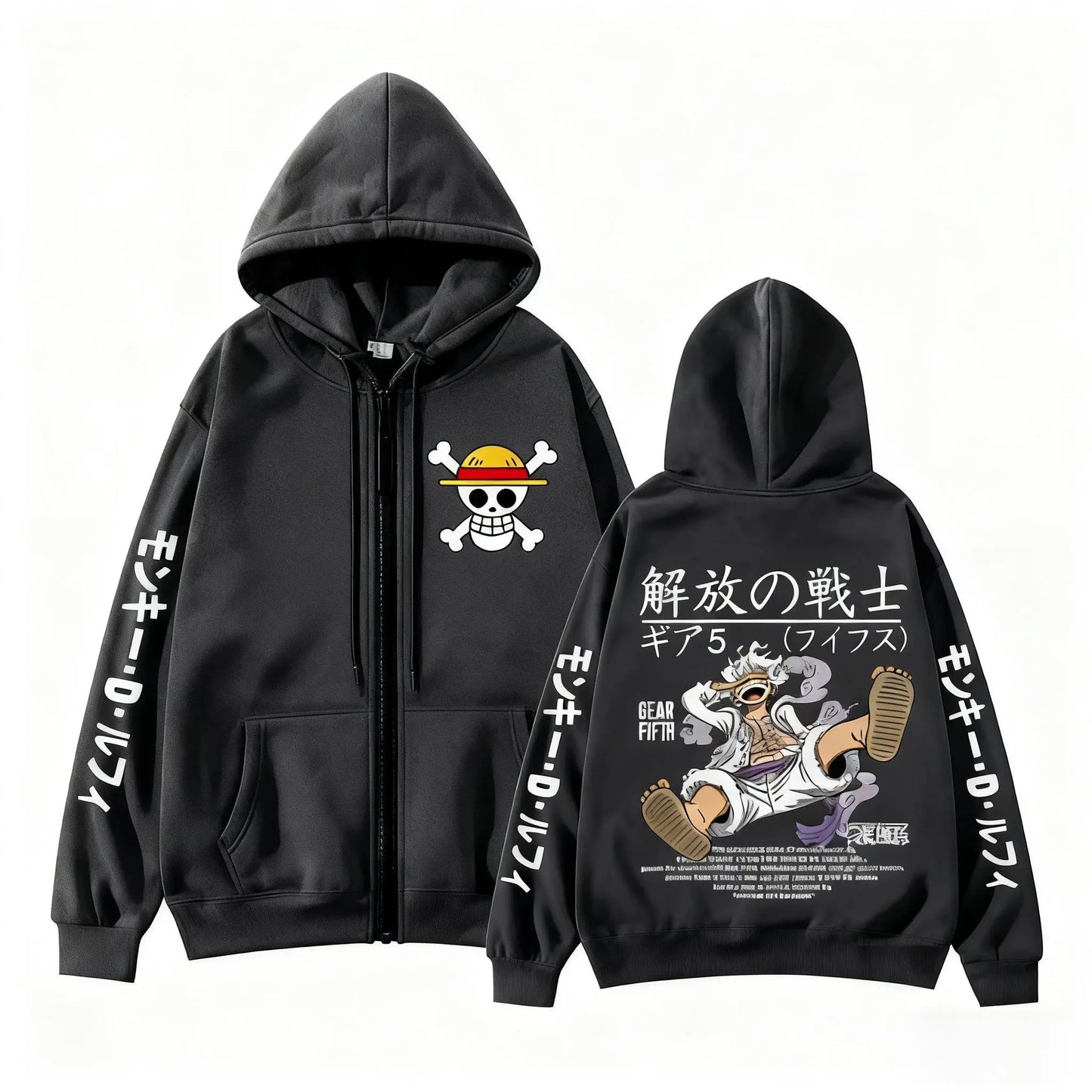Monkey D Luffy Gear 5 One Piece Anime Zip Up Hoodie Men Women 2026 New Cartoon Print Sweatshirt Unisex Streetwear Casual Jacket