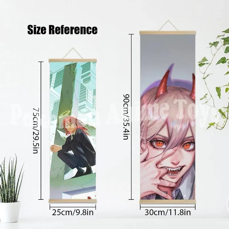 Chainsaw Man Anime Poster Wooden-framed Scroll Painting HD Quality Wall Art Retro Posters for Home Room Wall Decor