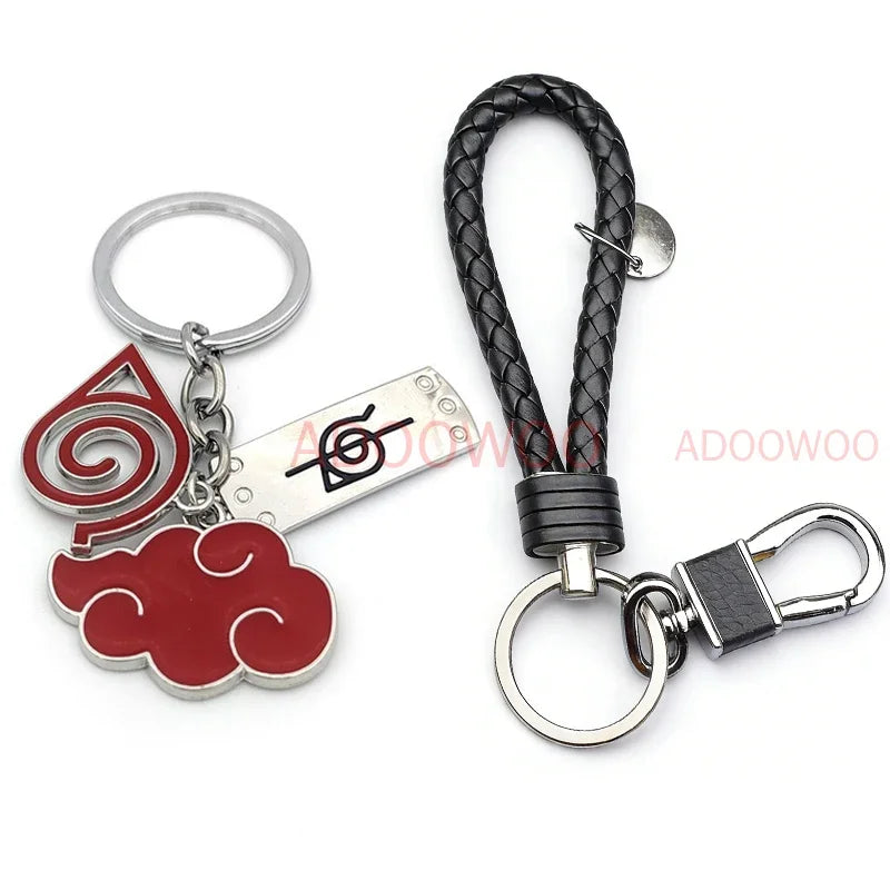 20 Styles Bandai Naruto Red Cloud Alloy Keychain Set Woven Leather Rope Charm Cartoon Keychain Car Pendant Young Punk Toy Gift