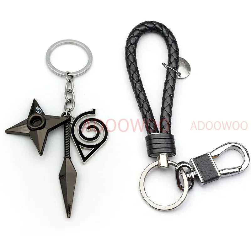 20 Styles Bandai Naruto Red Cloud Alloy Keychain Set Woven Leather Rope Charm Cartoon Keychain Car Pendant Young Punk Toy Gift