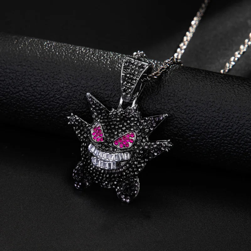 Anime Pokemon Gengar Cartoon Pendant Necklace Hip Hop Trendy Jewelry Fashion Decorative Necklaces Gift for Teen Boys Fans