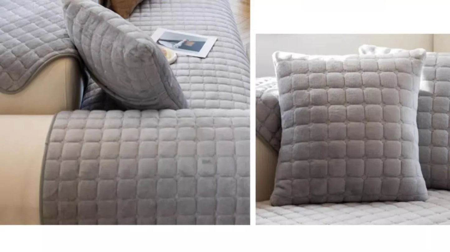 Plush plaid sofa cushion non-slip four seasons universal living room sofa cover simple modern thickened velvet cushion towel