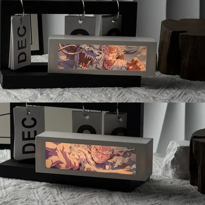 Rectangular led bedroom decor lamp with warm anime artwork featuring a matte gray exterior motion light box
