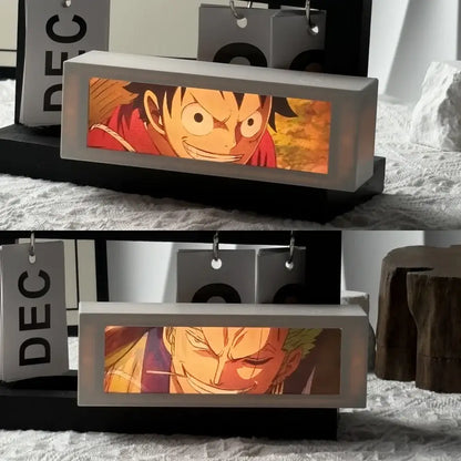 Gray rectangular led motion light box featuring illuminated anime character portraits for led bedroom decor lamp