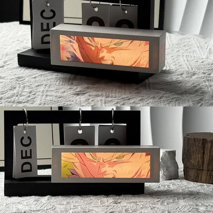 Gray rectangular anime 3d motion light box led bedroom decor lamp with glowing orange and yellow character portrait