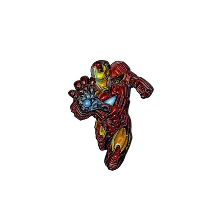 Red and gold iron man anime badge enamel pin with glowing blue arc reactor metal lapel brooch for cartoon anime fans