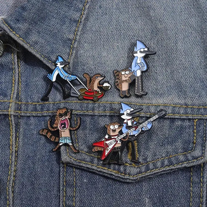 Set of five enamel pins featuring regular show characters including anime blue hair brooch metal badge pin