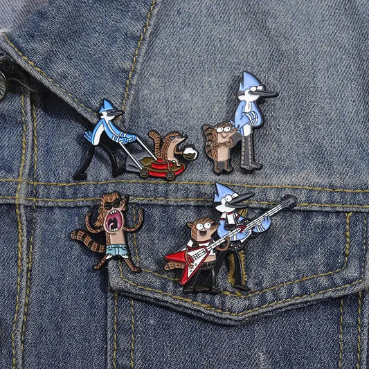 Set of five enamel pins featuring regular show characters including anime blue hair brooch metal badge pin