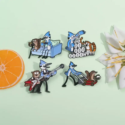 Set of four enamel pins featuring regular show characters with blue hair brooch style metal badge pins