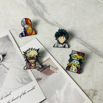 Colorful anime boy enamel pin featuring a character with spiky green hair and glasses fashion brooch badge