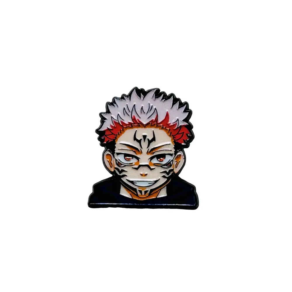 Anime boy enamel pin featuring a glossy stylized boy with spiky white and red hair, orange eyes, and glasses