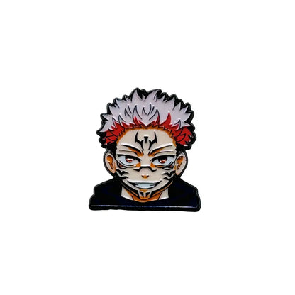Anime boy enamel pin featuring a glossy stylized boy with spiky white and red hair, orange eyes, and glasses