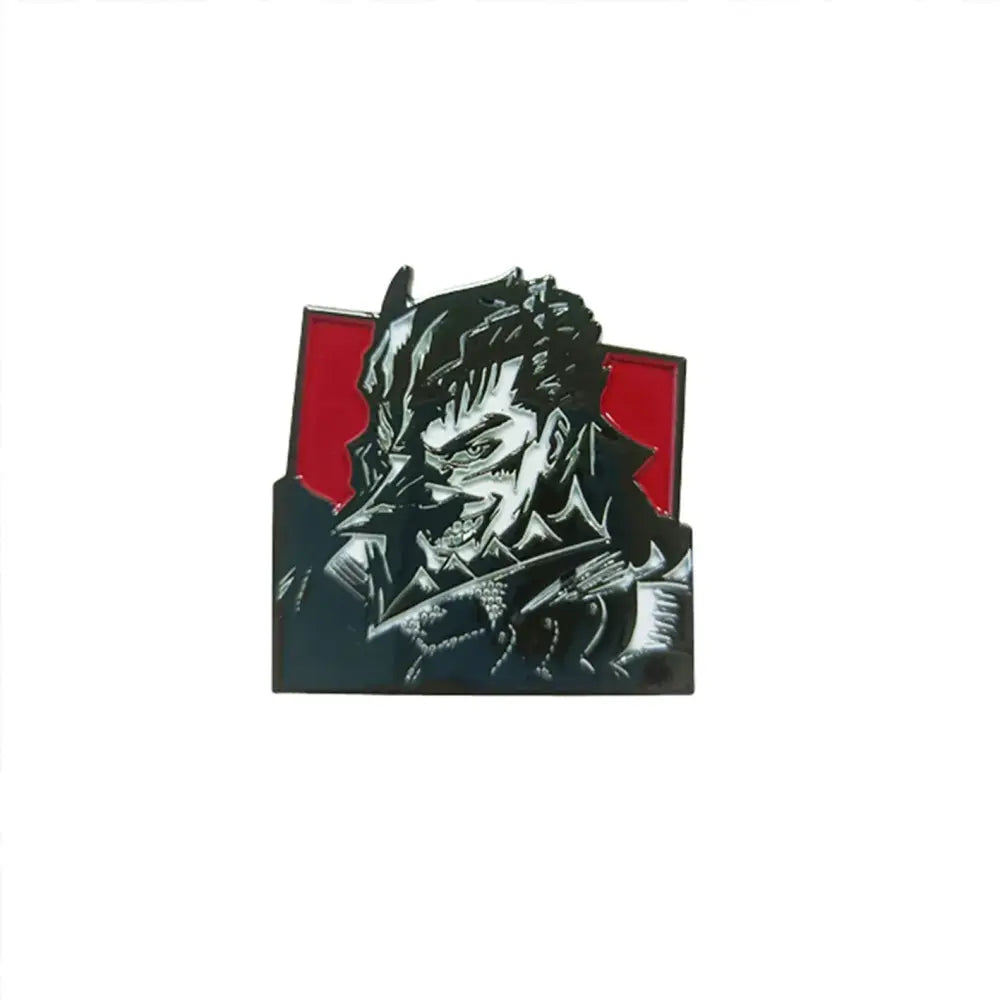 Black and red anime boy enamel pin featuring a stylized menacing character with sharp features and spiky hair