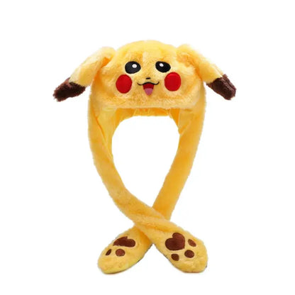 Yellow soft plush bunny hat with ears and brown paw prints featuring a fuzzy texture for cosplay use