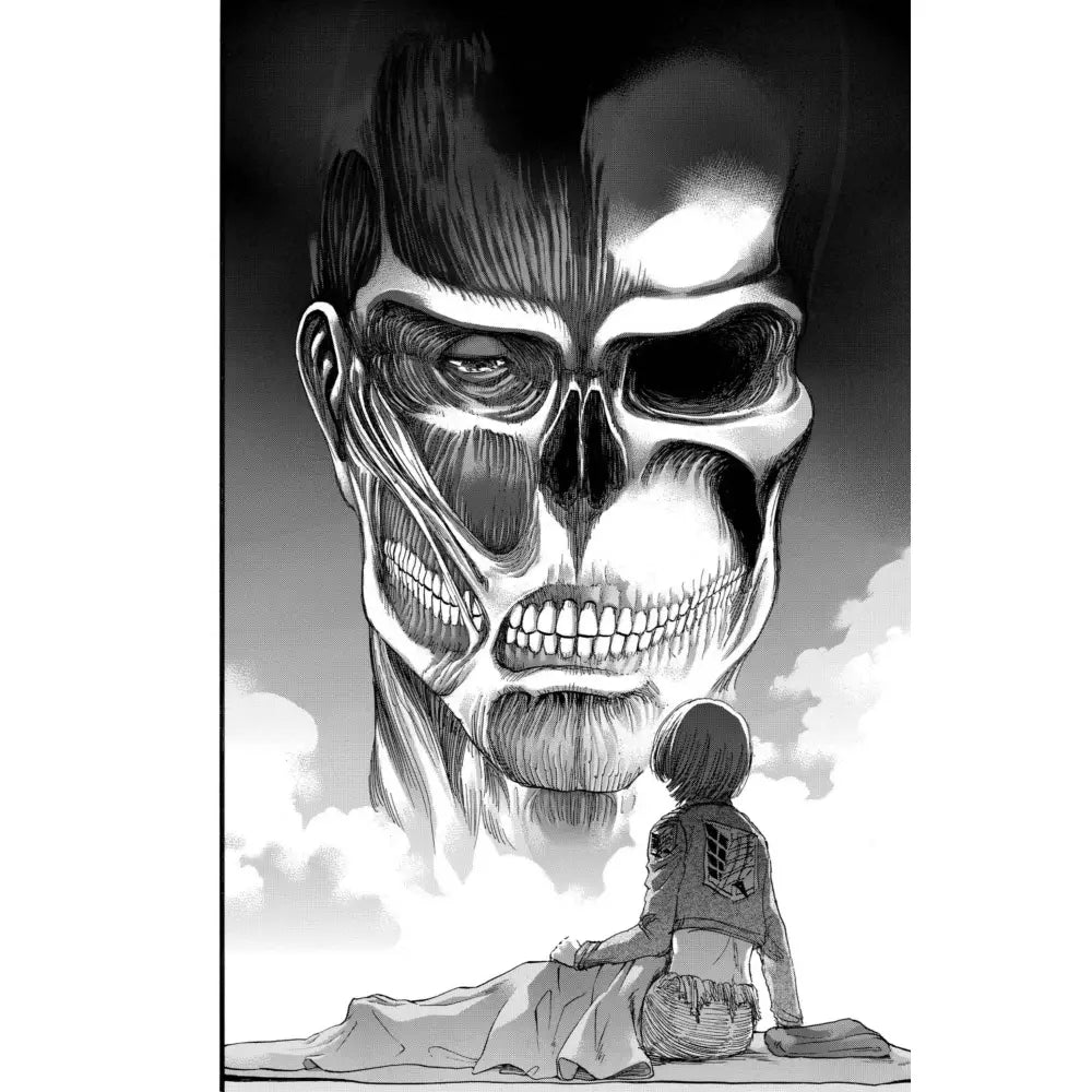 Anime cartoon wall sticker set featuring a towering skeletal titan with muscle details and a menacing grin in 21x30cm size