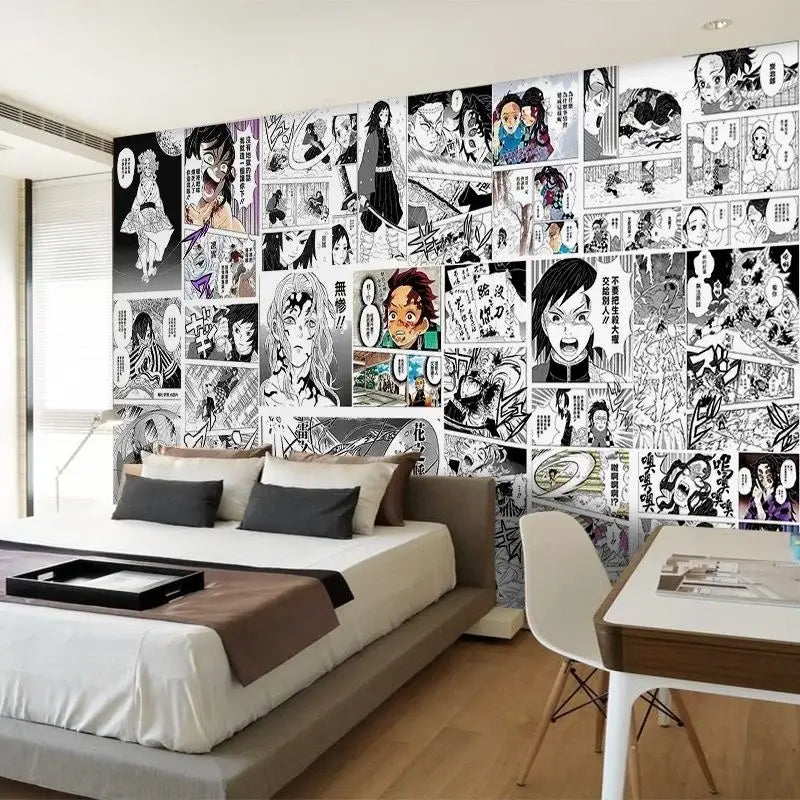 Black and white manga themed demon slayer anime cartoon wall stickers set 21x30cm self adhesive panels