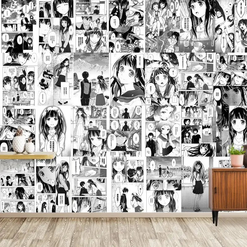 Black-and-white manga comic panel collage anime cartoon wall stickers set 21x30cm self-adhesive for decoration