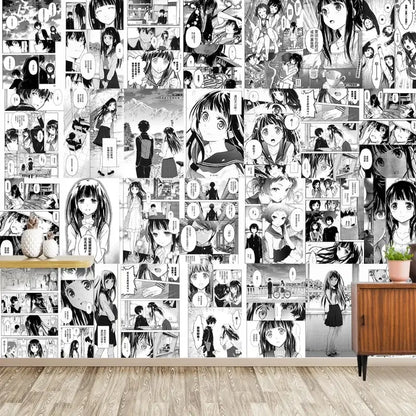 Black-and-white manga comic panel collage anime cartoon wall stickers set 21x30cm self-adhesive for decoration