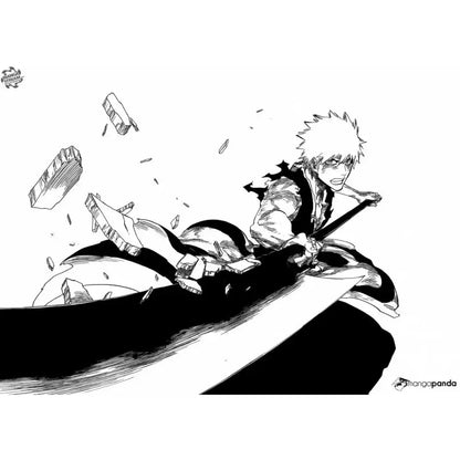 Black-and-white ink anime cartoon wall sticker of spiky-haired character with large sword in dynamic pose on 21x30cm self-adhesive set