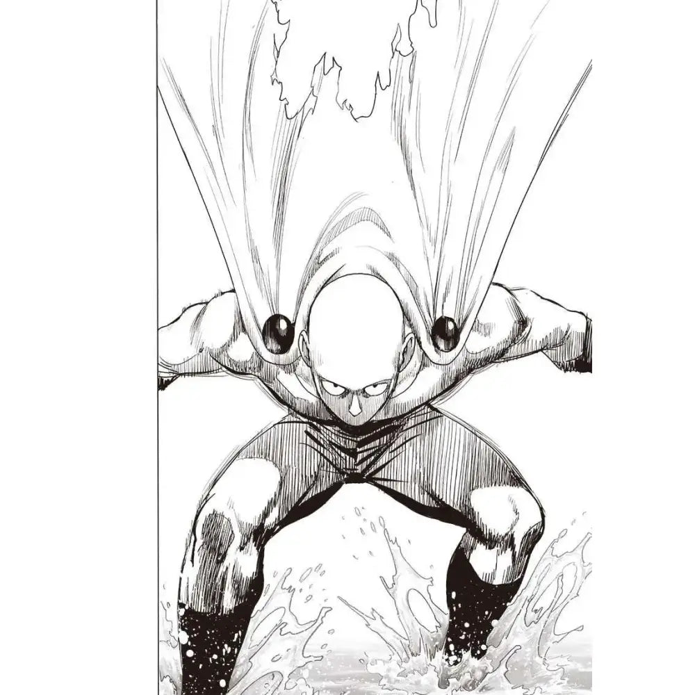 Black-and-white ink illustration of saitama in dynamic pose with cape on anime cartoon wall stickers 21x30cm set