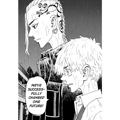 Black and white manga anime cartoon wall sticker set featuring two characters in rainy urban scene with facial tattoos